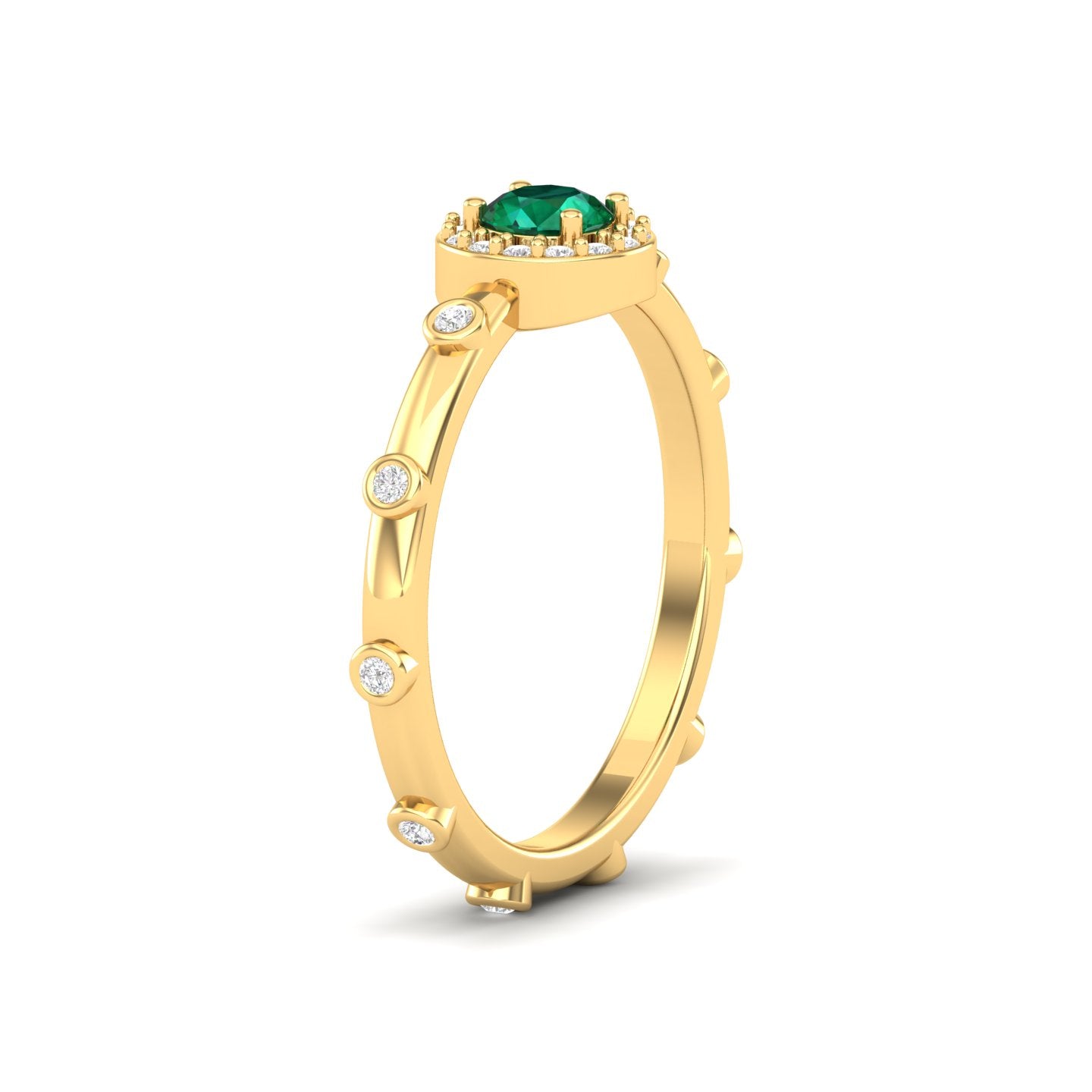 Maurya Mountain Emerald Engagement Ring with Diamond Halo