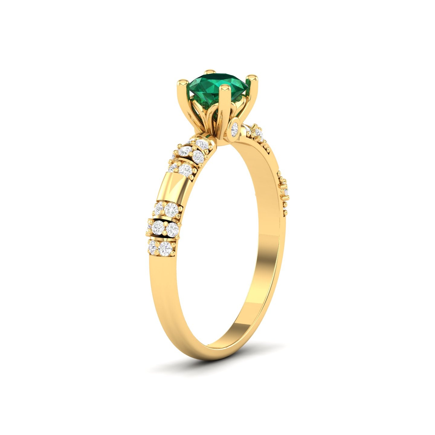 Maurya Traditional V-Prong-Set Emerald Engagement Ring with Accent Diamonds