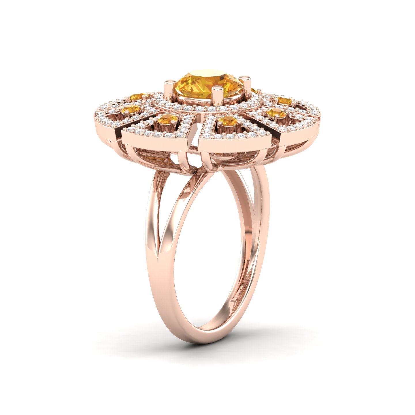 Maurya King’s Court Citrine Cocktail Ring with Diamonds