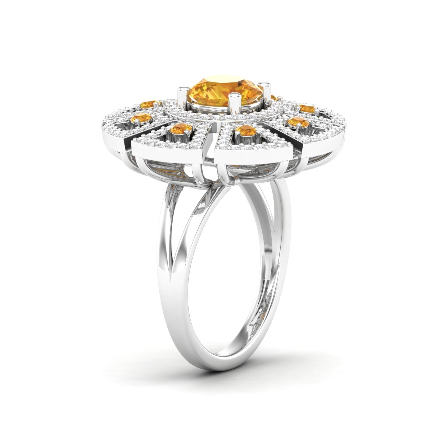 Maurya King’s Court Citrine Cocktail Ring with Diamonds