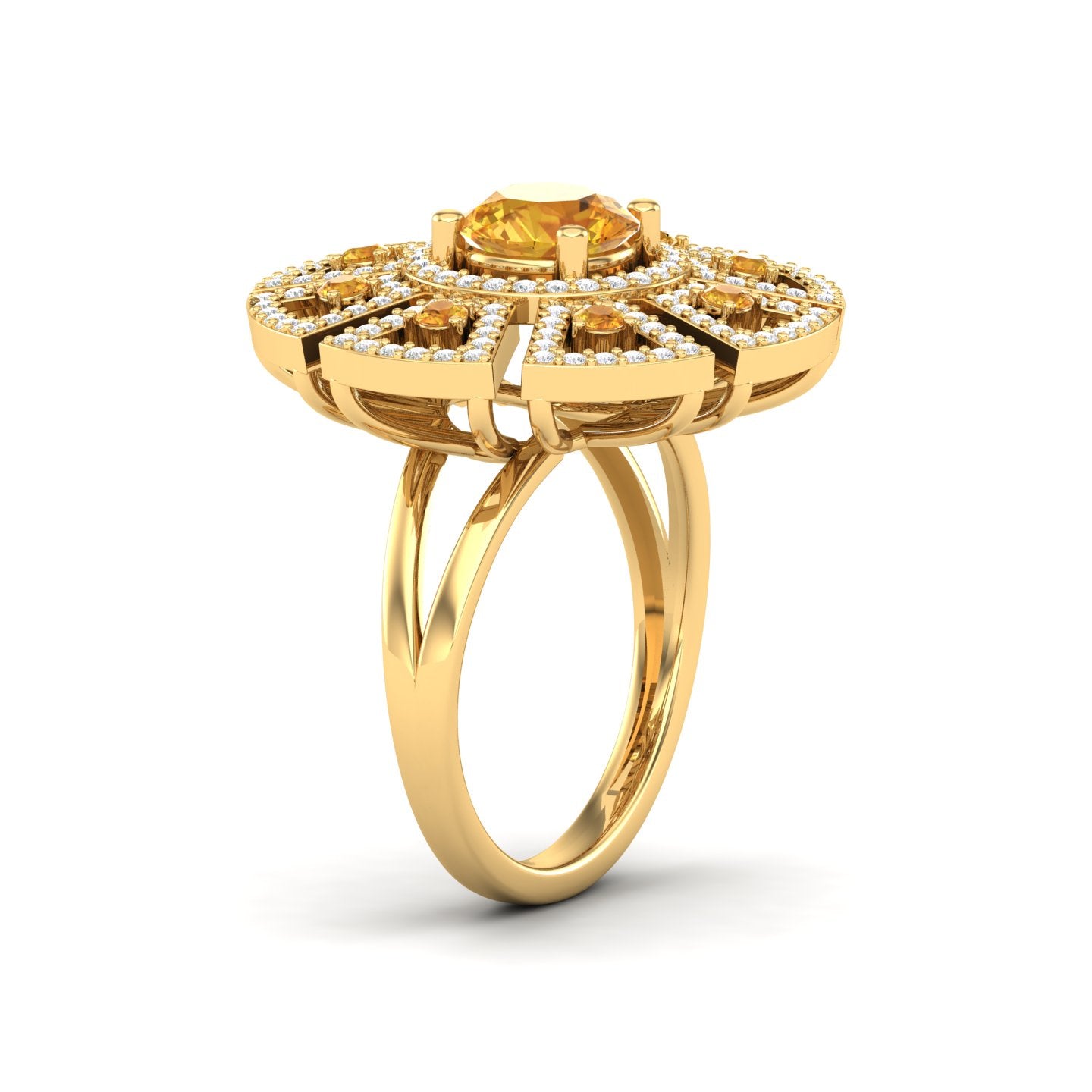 Maurya King’s Court Citrine Cocktail Ring with Diamonds