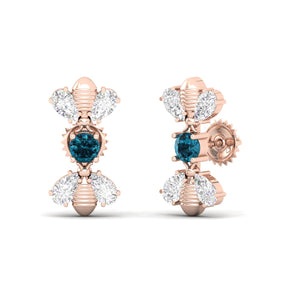 Maurya Honey Bee Push Back Earrings with Topaz and Diamonds