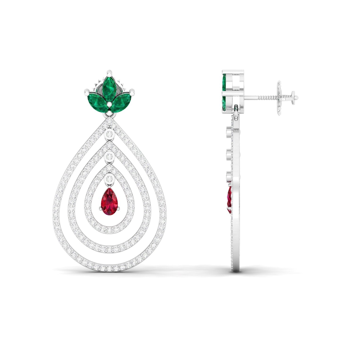 Maurya Fete Emerald Push Back Earrings with Ruby and Diamonds