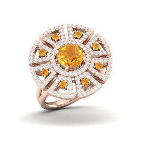 Maurya King’s Court Citrine Cocktail Ring with Diamonds