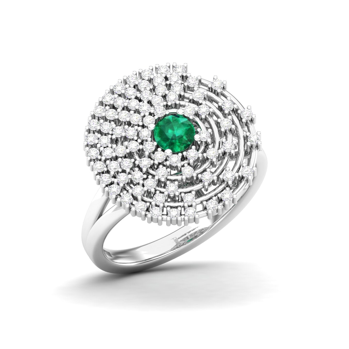 Maurya Prong Set Diamond and Emerald Inner Circle Cocktail Ring