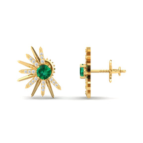 Maurya Emerald Rays From The Center Push Back Earrings with Diamonds