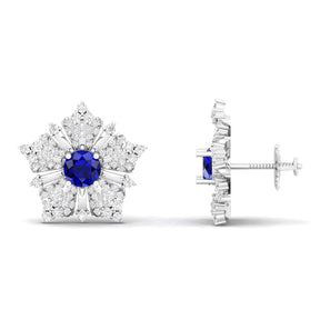 Maurya Nivis Push Back Earrings with Blue Sapphire and Diamonds