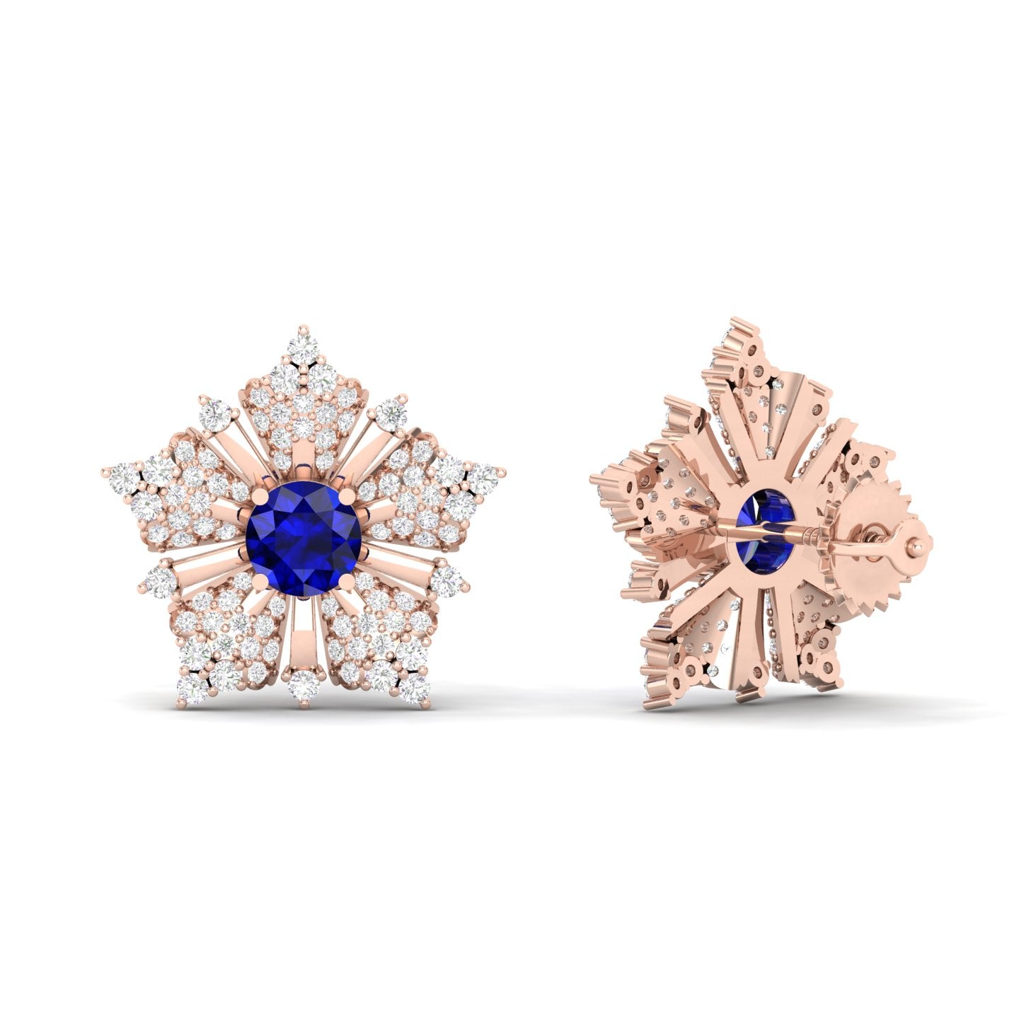 Maurya Nivis Push Back Earrings with Blue Sapphire and Diamonds