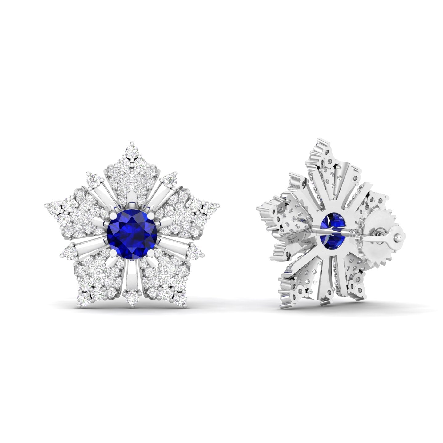 Maurya Nivis Push Back Earrings with Blue Sapphire and Diamonds