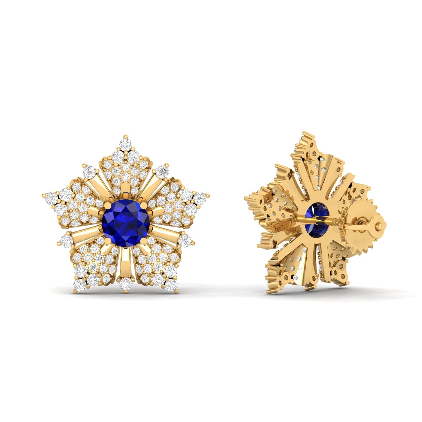 Maurya Nivis Push Back Earrings with Blue Sapphire and Diamonds