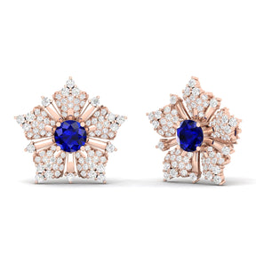 Maurya Nivis Push Back Earrings with Blue Sapphire and Diamonds